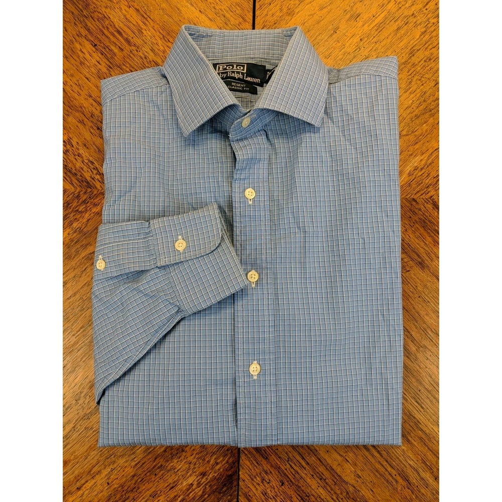 Polo Ralph Lauren Shirt 16.5 - L Blue Check Regent Classic Fit‎